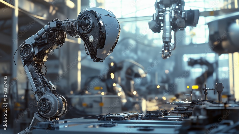 Poster a robotic manipulator is actively collecting waste material within a high-tech recycling facility. t