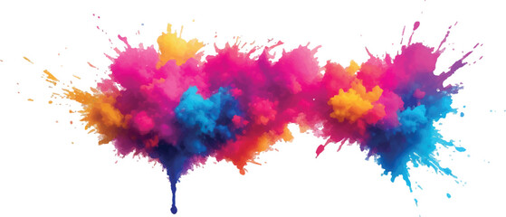 Bright colorful watercolor splash splatter stain brush strokes on white background. Modern vibrant aquarelle spot. Aquarelle explosion on white. Element. Vector watercolor illustration isolated design