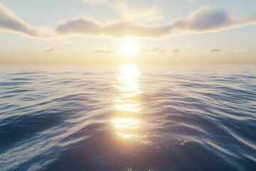 Fototapeta premium Sunset over calm ocean water with clouds.
