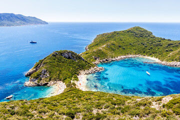 Porto Timoni beach with turquoise sea on Corfu island in Greece