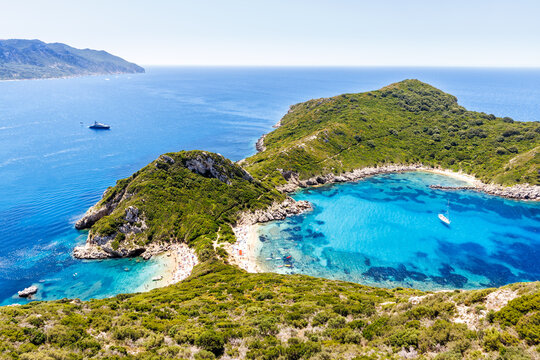 Porto Timoni beach with turquoise sea on Corfu island in Greece
