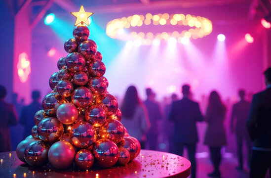 Festive holiday party with illuminated christmas decorations and joyful celebration
