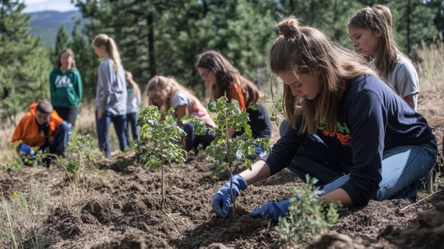 environmental consciousness sustainability education Students Engaged in Tree Planting Activity for Ecosystem Health