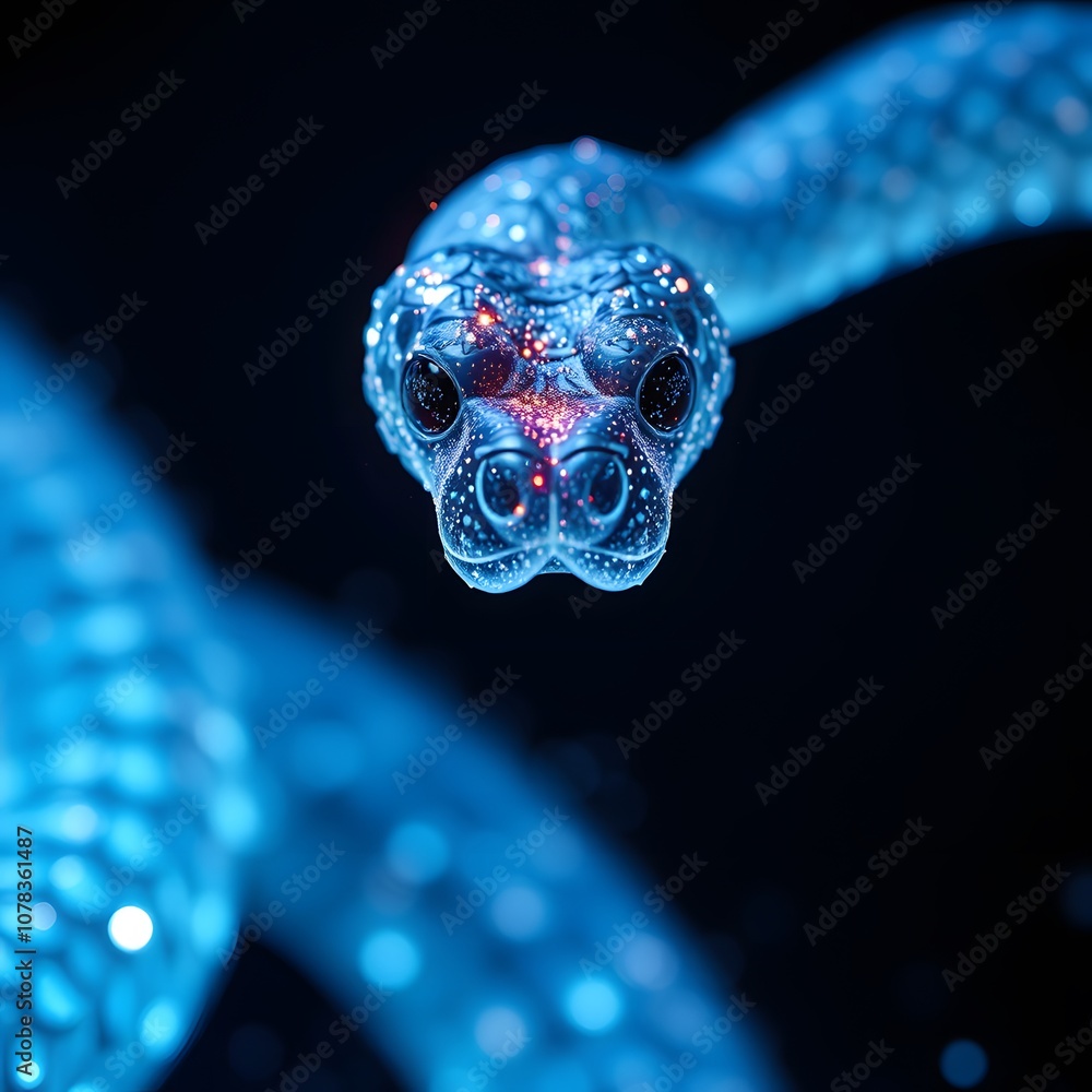Poster A Captivating Visual of a Vigorous Snake Dissolving into Glowing Particles Ideal for Artistic Works and Creative Projects
