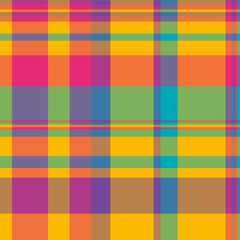 Various textile pattern tartan, diagonal check texture vector. Pop seamless fabric plaid background in orange and bright colors.