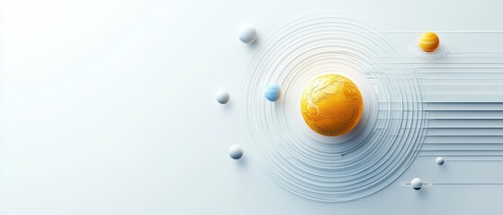 Solar system model with planets in orbit, abstract design, white isolate background.