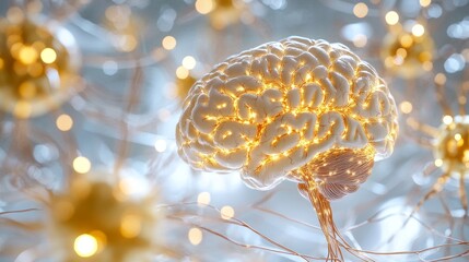 Illuminating Neural Pathways: A Close-Up of the Human Brain Model.Concept of neuroscience, cognitive psychology, mental health, brain development, human potential, learning and memory.