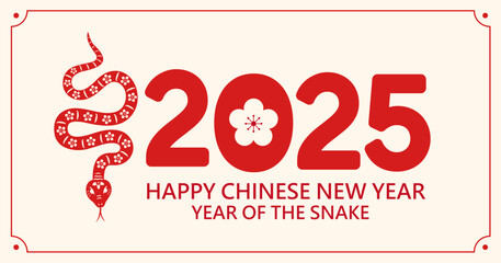 Happy Chinese new year 2025 Zodiac sign.
year of the Snake greeting card vector.
traditional paper cut art and craft style. 