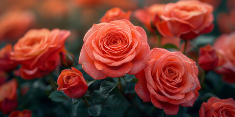 Obraz premium Red rose background. Beautiful Floral Background. Valentine's Day, Mother's Day, or Happy Birthday greeting cards. Festive and celebratory designs.