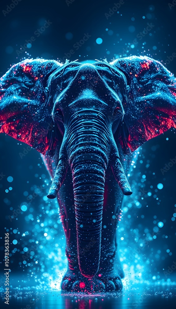Aufkleber A Vigorous Elephant Creating a Mesmerizing Display of Glowing Particles in Motion: A Captivating Visual Representation of Power and Grace