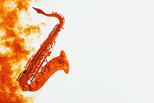 Vibrant saxophone silhouette against a fiery background, ideal for music and jazz themes.