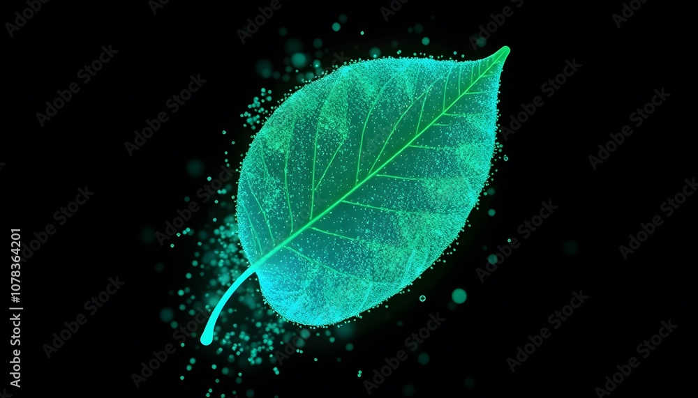 Aufkleber A Vigorously Animated Leaf Dissolving and Disappearing in Captivating Glowing Particles for Creative Visual Projects
