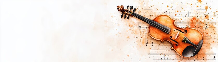 Naklejka premium Vintage violin on a textured background with artistic splashes, showcasing musical elegance and creativity.