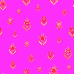 Seamless repeat pattern print background with ornament in roze and red 