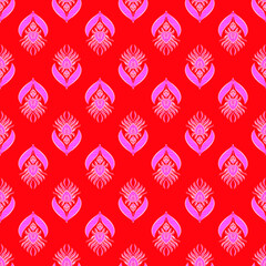 Seamless repeat pattern print background with ornament in roze and red 