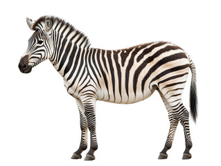 Fototapeta premium side view of zebra standing isolated on white transparent background