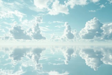 Fototapeta premium Clouds reflected in calm blue water.