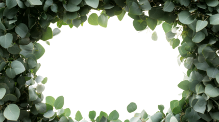 Green eucalyptus leaves forming natural frame isolated transparent background