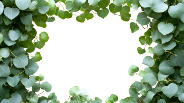 Green eucalyptus leaves forming natural frame isolated transparent background