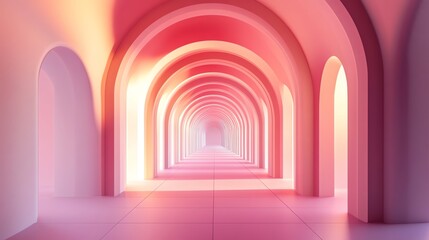 A corridor of pink arches extending into the distance.