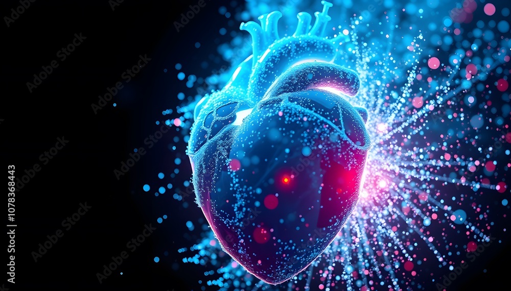 Aufkleber A Captivating Visual of a Vigorous Heart Dissolving and Disappearing into Glowing Particles - Ideal for Wellness and Emotional Themes