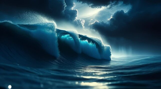 waves in the ocean with coudy sky