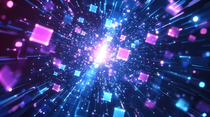 Naklejka premium Digital technology Future blue purple cube poster background