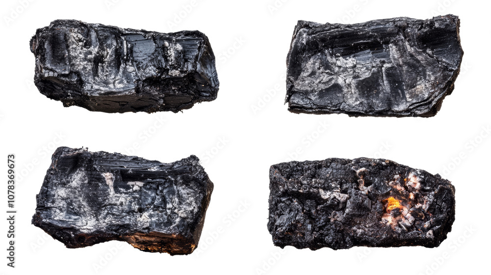 Poster set of smoldering burning coals isolated transparent background