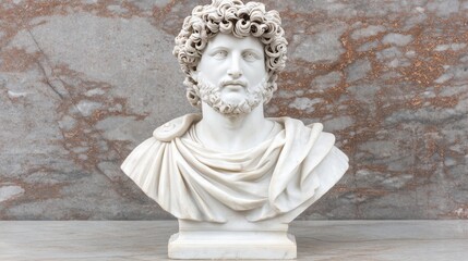 Fototapeta premium Elegant White Marble Bust, Bathed in Soft Light, Showcasing Texture and Subtle Shadows