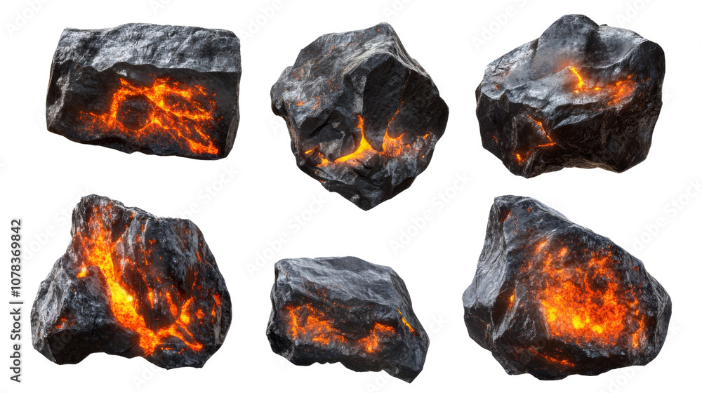 Poster set of smoldering burning coals isolated transparent background