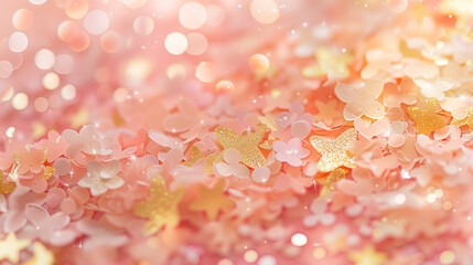 Birthday Background with Soft Pink and Gold Confetti