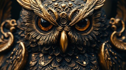 Close-up of a Golden Owl Sculpture
