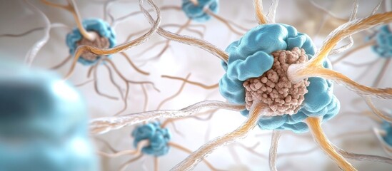 Glowing Blue Neurons Network Representing Human Brain Complexity