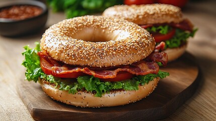 Classic BLT Bagel Sandwich with Bacon, Lettuce, and Tomato