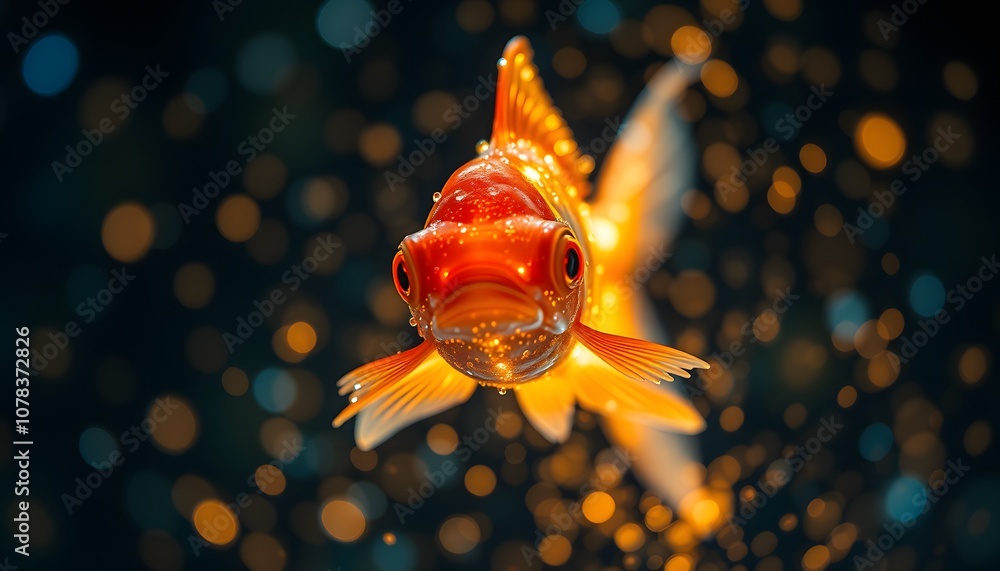 Aufkleber A Stunning and Vivid Representation of a Goldfish Fading Away Amidst Glowing Particle Effects for Artistic and Visual Use