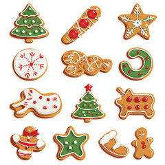 Simple flat 2D icon Christmas gingerbread set isolated on transparent background, vector, flat design, animation design, vector, flat design, animation design, simple flat 2D icon, design, clipart