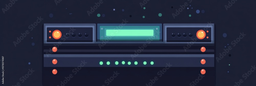 Fototapete network servers with blinking indicators illuminate a dark space, showing activity and processing du
