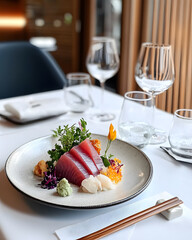 Japanese food, sushi or noodles, as well as desserts and drinks in the style and culture of Japan.