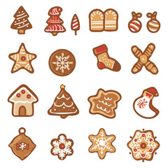 Simple flat 2D icon Christmas gingerbread set isolated on transparent background, vector, flat design, animation design, vector, flat design, animation design, simple flat 2D icon, design, clipart