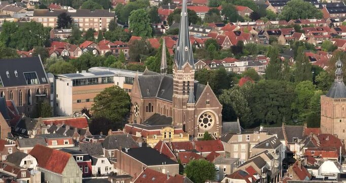 The St. Barbara Church at the Markt in Culemborg in the Dutch province of Gelderland . The tower is called the Barbaratoren. The Netherlands.