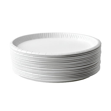 Stack of white paper plates isolated on transparent background