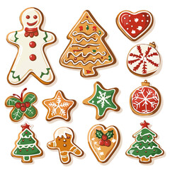 Simple flat 2D icon Christmas gingerbread set isolated on transparent background, vector, flat design, animation design, vector, flat design, animation design, simple flat 2D icon, design, clipart