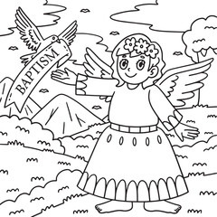 Fototapeta premium Baptism Angel and Dove Coloring Page for Kids