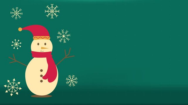 Christmas Youtube Thumbnail With Snowman. 4k Animation
