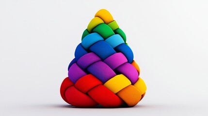 Colorful, multi-colored, knotted object that resembles a Christmas tree. The colors are bright and vibrant, creating a cheerful and festive mood