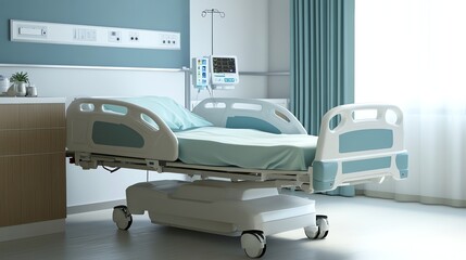 Fototapeta premium An empty hospital bed in a hospital room.