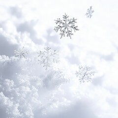Snowflakes falling on snowy surface.