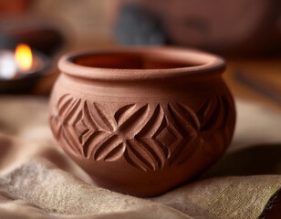 Close-Up of a Clay Candleholder with Rustic Finish and Handcrafted Design