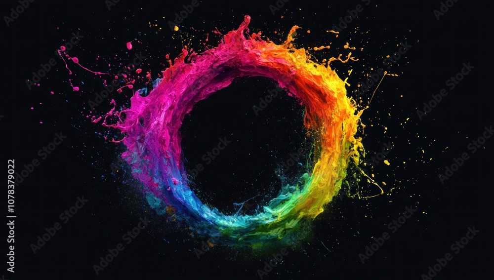 Poster rainbow paint explosion creating a circular frame