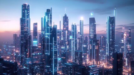 Obraz premium Futuristic Cityscape at Sunset